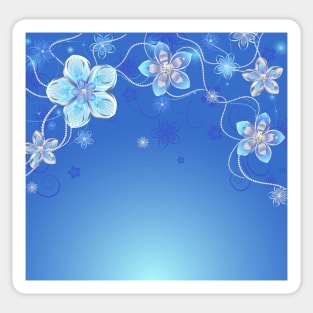 Blue background with silver flowers Sticker